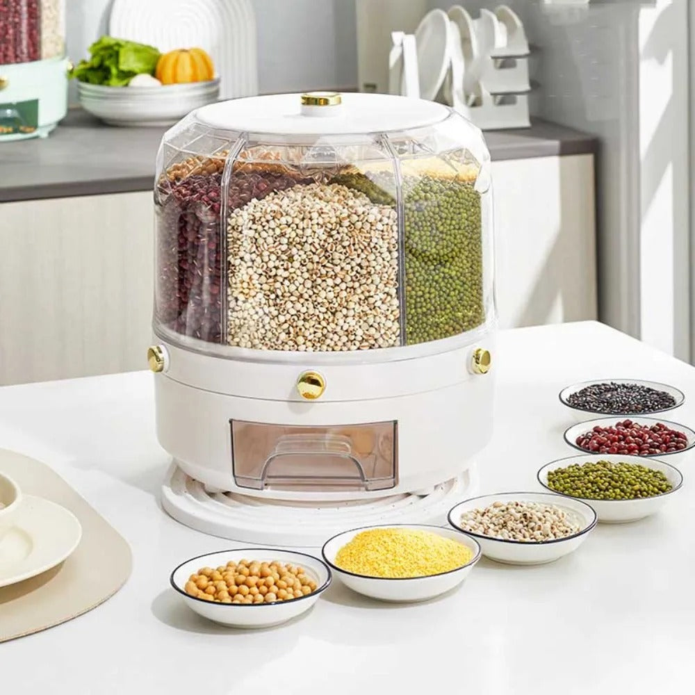 Rotating Rice Dispenser Sealed Dry Cereal  Dispenser Moisture-proof Kitchen Food Container Storage Box